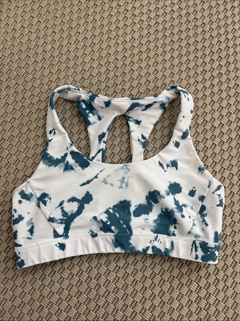 soulcycle White and Teal Tie-Dye Racerback Sports Bra